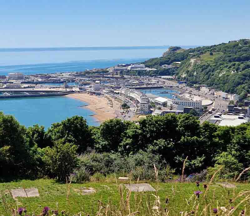 Dover The port and sea from atop the cliffs.